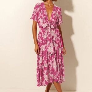 Kivari Pink Floral Midi Dress